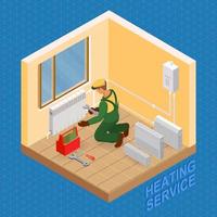 Heating Service. Isometric Interior Repairs Concept. vector