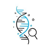 hand drawn dna with magnifying glass symbol illustration vector