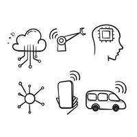 hand drawn doodle Internet Of Things IOT related illustration icon collection isolated vector