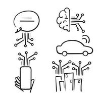 hand drawn doodle Internet Of Things IOT related illustration icon collection isolated vector