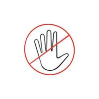 Dibujado a mano doodle símbolo de mano de palma para ningún icono de entrada, vector de ilustración de señal de stop