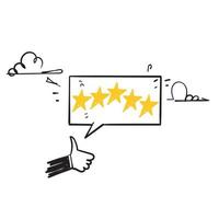 Dibujado a mano portátil doodle con 5 estrellas calificación revisión retroalimentación icono ilustración aislado vector