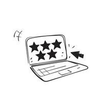 hand drawn doodle laptop with 5 star rating review feedback icon illustration isolated vector
