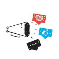 hand drawn doodle megaphone with flying icons in bubbles isolated vector