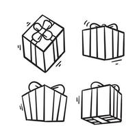 hand drawn doodle gifts box icon. Holiday decoration presents. Festive gift surprise. isolated vector