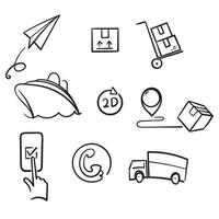 hand drawn doodle icon related to shipping, logistics, customer service, illustration isolated vector