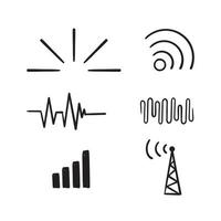 dibujado a mano doodle radio y vector de ilustración de onda de señal wi-fi