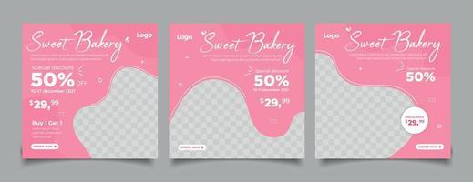 Sweet cake and dessert banner for social media post template. vector