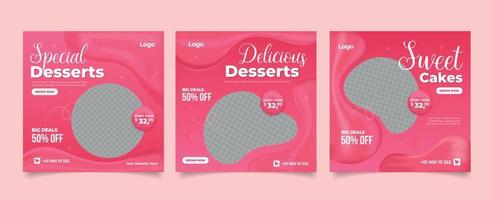 Sweet cake and dessert banner for social media post template. vector