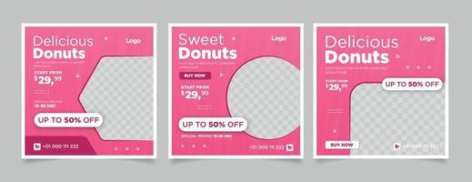 Sweet cake and dessert banner for social media post template. vector