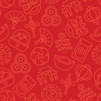 Subtle red on red seamless pattern of Chinese new year outline icons. vector