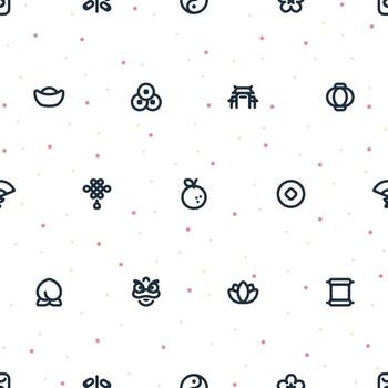 ordenado de patrones sin fisuras de pequeños iconos de año nuevo chino con puntos aleatorios. vector
