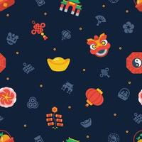 Lunar new year seamless pattern on dark blue background vector