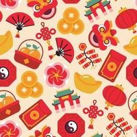 Colorful repeatable pattern of Lunar new year icons vector