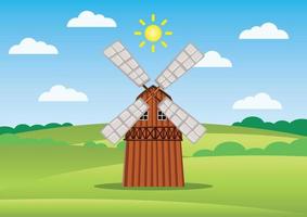 printwindmill en el campo. ilustración vectorial de molino de viento vector