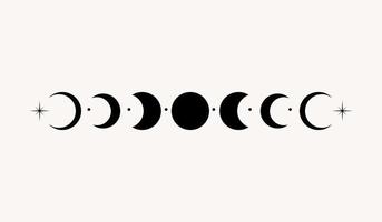 Line art mystical esoteric black eclipse crescent moon and stars divider vector