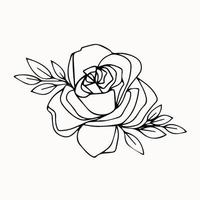 Line art of decorative hand drawn rose with leaves vector