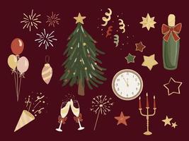 Set of hand drawn retro new year countdown party elements vector