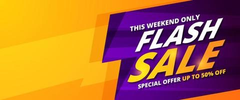 Flash sale banner vector template with contrast gradient color for media promotion and advertising