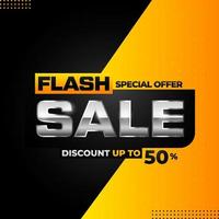 Flash sale banner vector template with contrast black and yellow gradient color for media promotion and advertising