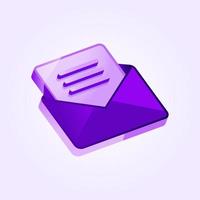 Mail icon 3d vector, email envelope symbol vector illustration with purple color and isometric style