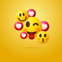 Ilustración de vector de emoticon feliz y amor, grupo de diseño de plantilla de emoji