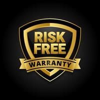 emblema de vector de etiqueta de garantía libre de riesgo con esquema de color dorado