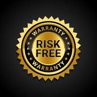 Risk free warranty label vector emblem with gold color scheme