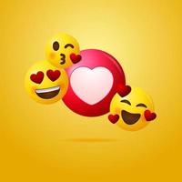 Ilustración de vector de emoticon feliz y amor, grupo de diseño de plantilla de emoji