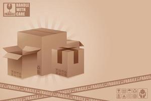 Cardboard box with fragile symbol vector background, template design for packaging and dilivery illustration