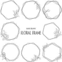 Hand drawn round frame, wreath flower, floral decorations vector