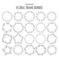 Hand drawn round frame, wreath flower, floral decorations vector