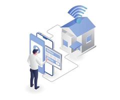Smart home with smartphone app signal vector
