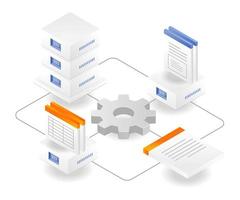 Red de base de datos de documentos de proceso de servidor en la nube vector