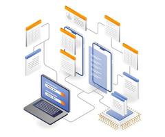 aplicación para computadora portátil y teléfono inteligente de datos de red vector