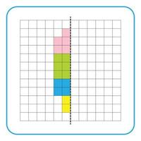 Picture reflection educational game for kids. Learn to complete symmetry worksheets for preschool activities. Coloring grid pages, visual perception and pixel art. Finish the colorful ice cream. vector