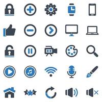 conjunto de iconos de productividad de mensajería social - ilustración vectorial. bloqueo, seguridad, protección, configuración, configuración, computadora portátil, monitor, me gusta, iconos. vector