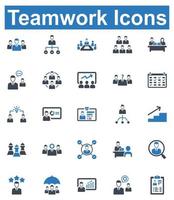 conjunto de iconos de trabajo en equipo - ilustración vectorial. trabajo en equipo, líder, liderazgo, equipo, gerente, gestión, organización, iconos. vector