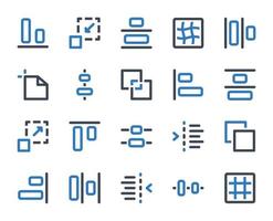 conjunto de iconos de herramientas de edición - ilustración vectorial. alinear, centrar, vertical, horizontal, objeto, distribuir, objetos, izquierda, derecha, editar, editar, editor, herramienta, herramientas, iconos. vector