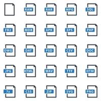 File Format Icon Set - vector illustration . file, files, format, document, svg, mpg, zip, eps, psd, jpg, apk, raw, rar, icons .