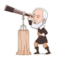 Cartoon character of Galileo the astronomer. vector