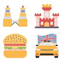 British Culture Flat icons Set vector