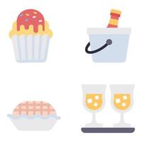 alimentos, bebidas, confitería, plano, iconos, conjunto vector