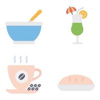 alimentos, bebidas, confitería, plano, iconos, conjunto vector