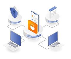 seguridad del centro de datos de computadoras y teléfonos inteligentes vector