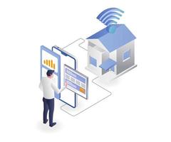 Smart home with smartphone app signal vector