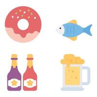 alimentos, bebidas, confitería, plano, iconos, conjunto vector