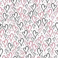Hand drawn doodle red and black hearts seamless pattern on white background. Vector illustration