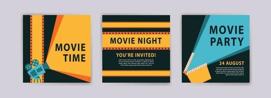 Movie time. Movie night. Movie Party. Cinema poster template. Templates for banners, social media post ads, cards and posters.