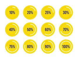 Circle yellow percentage progress bar set. UI infographic design element vector